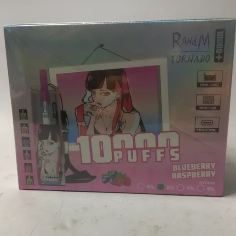 SEALED AND BOXED R AND M TORNADO DISPOSABLE VAPES - BLUEBERRY RASPBERRY - 10 PER BOX