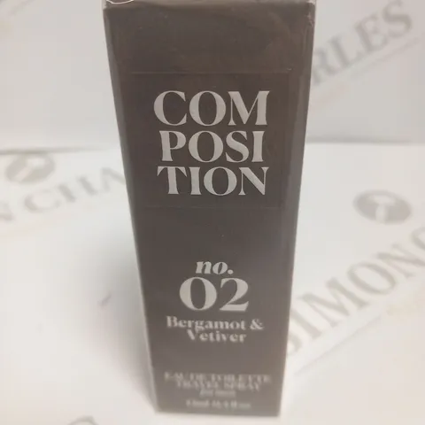 BOXED AND SEALED COMPOSITION NO.2 BERGAMOT AND VETIVER EAU DE TOILETTE TRAVEL SPRAY 12ML