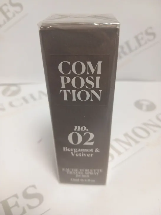 BOXED AND SEALED COMPOSITION NO.2 BERGAMOT AND VETIVER EAU DE TOILETTE TRAVEL SPRAY 12ML