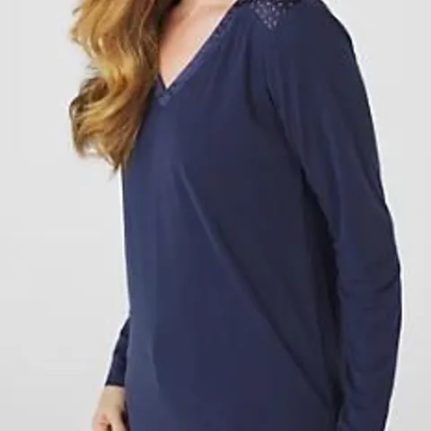 BOX OF DANNII MINOGUE STUD DETAIL LONG SLEEVE TOP PETITE - NAVY