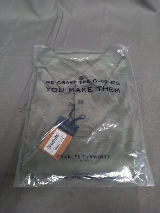 SEALED CHARLES TYRWHITT SAGE GREEN LONG SLEEVE JERSEY POLO - LARGE