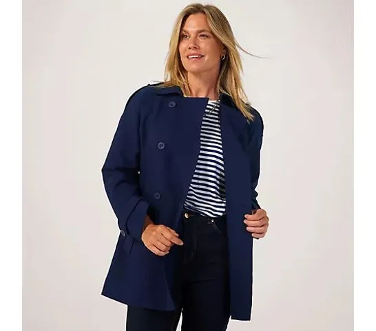 RUTH LANGSFORD BELTED TRENCH COAT- NAVY 