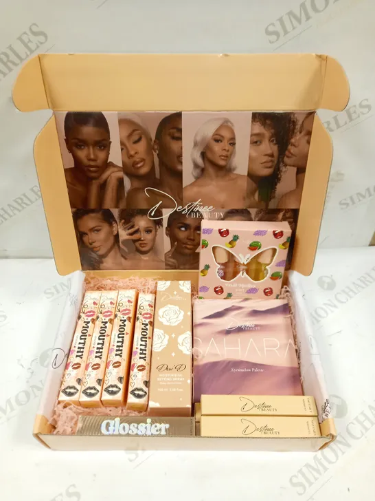 BOXED DESTINEE BEAUTY MAKE-UP & BEAUTY GIFT SET TO INCLUDE EYESHADOW PALETTE, MOISTURISING SETTING SPRAY, LIP GLOSS ETC 