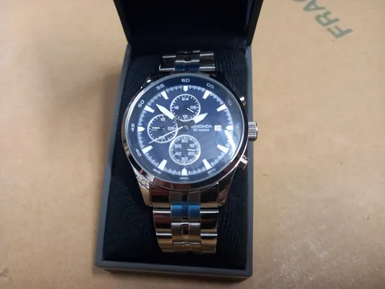 BOXED SEKONDA STAINLESS STEEL WATCH WITH NAVY FACE
