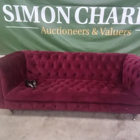 3 SEATER SOFA - WINE RED FABRIC 