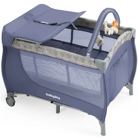 BOXED 3 IN 1 PORTABLE BABY PLAYARDS CONVERTIBLE PLAYPEN WITH BASSINET - GREY