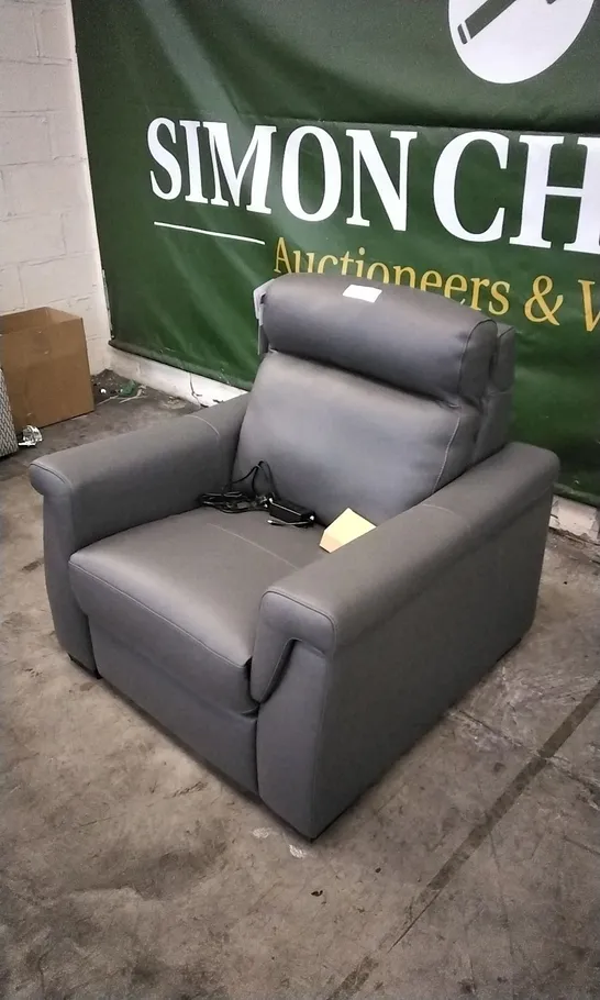 QUALITY ITALIAN DESIGNER ADRIANO POWER RECLINER ARMCHAIR IN ELEPHANT GREY LEATHER