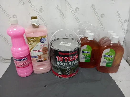 TOTE OF ASSORTED HOUSEHOLD GOODS TO INCLUDE DETTOL LIQUID, ROOFSEAL, AND TALCO - COLLECTION ONLY 