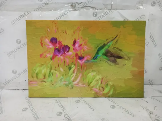 BOXED HOME LOFT CONCEPT 'GREEN HUMMINGBIRD DRINKS FROM A FLOWER' PRINT ON CANVAS 40X60CM