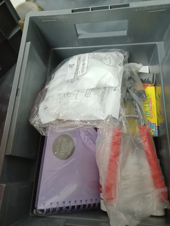 BOX OF APPROXIMATELY 20 ASSORTED HOUSEHOLD ITEMS TO INCLUDE DECOY SECURITY CAMERA, TABLET COVER AND GENERAL PURPOSE ADHESIVE