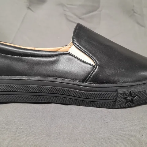 BOXED PAIR OF LOGO SLIP-ON SHOES IN BLACK EU SIZE 36