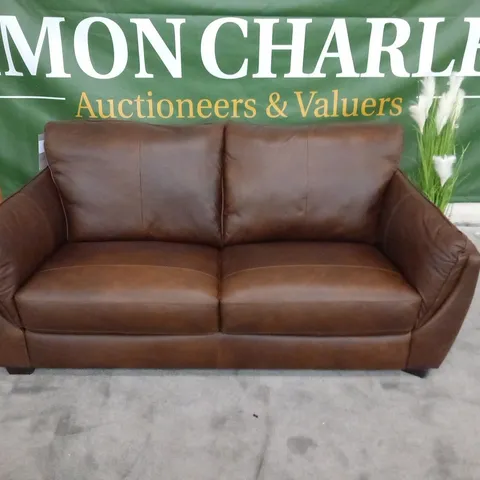 DESIGNER ITALIAN MADE CHIANTI BROWN LEATHER THREE SEATER SOFA