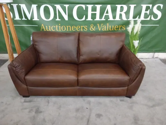 DESIGNER ITALIAN MADE CHIANTI BROWN LEATHER THREE SEATER SOFA