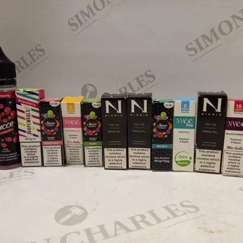 LOT OF APPROX 30 ASSORTED E-CIGARETTE LIQUIDS IN VARIOUS STRENGTHS AND FLAVOURS 