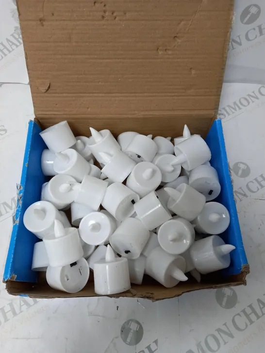 BOX OF APPROX 30 INDIVIDUAL LED SMOKELESS CANDLES.