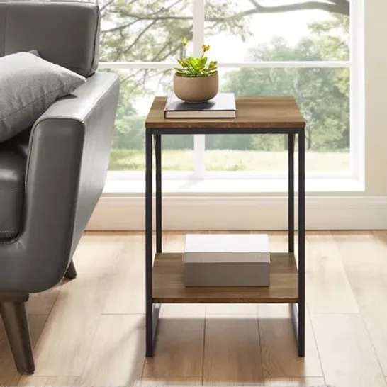 BOXED KETTER SIDE TABLE WITH STORAGE DARK WALNUT