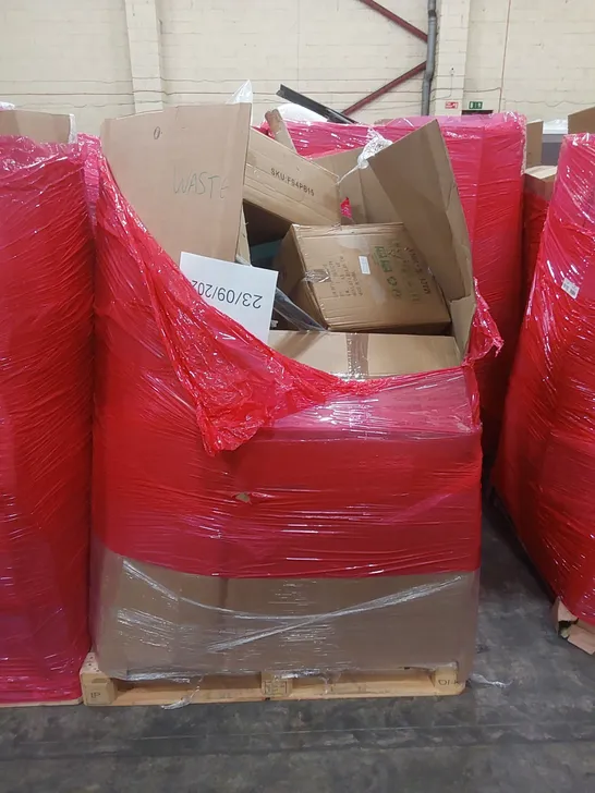 PALLET OF ASSORTED HOUSEHOLD ITEMS AND CONSUMER PRODUCTS TO INCLUDE; AIR FRYER, BABY PLAYPEN, BOXED FURNITURE ETC 