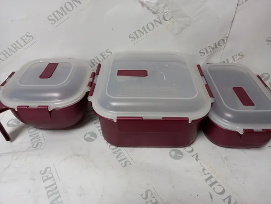 SET OF 3 LOCK 'N LOCK MICROWAVABLE CONTAINERS IN BURGUNDY