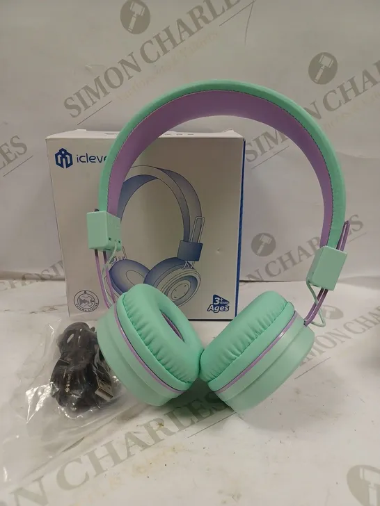 BOXED ICLEVER GREEN/PURPLE WIRELESS HEADPHONES 