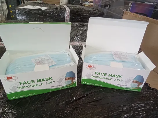 PALLET OF 15 BOXES CONTAINING 40 PACKS OF 50 DISPOSABLE 3-PLY FACE MASKS