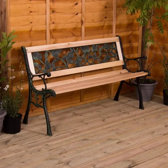 BOXED GARDEN BENCH WITH ROSE PATTERN 