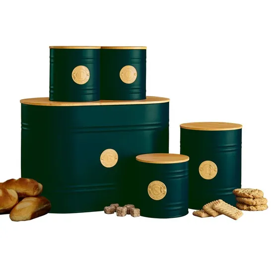 BOXED NEO GREEN SCANDI 5 PIECE KITCHEN CANNISTER SET (1 BOX)