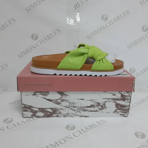 BOXED PAIR OF MODA IN PELLE NYLAA SLIDE SANDALS IN LIME SIZE 6