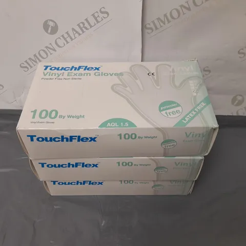 LOT OF 3 BOXES OF TOUCHFLEX VINYL EXAM GLOVES LARGE