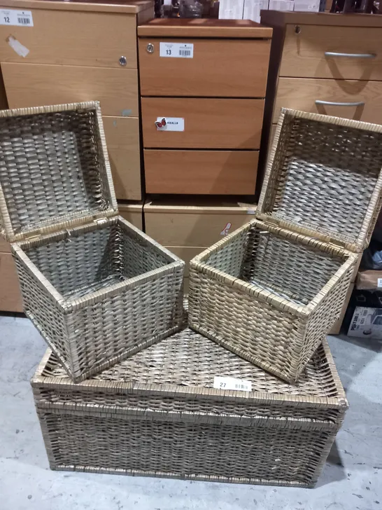 SET OF THREE RATTAN EFFECT STORAGE CHESTS