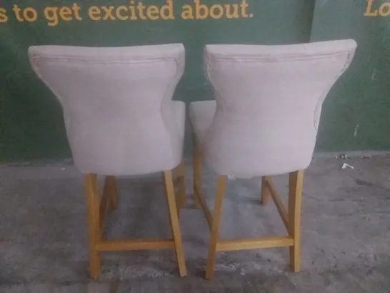 SET OF 2 BEIGE FABRIC BARSTOOLS