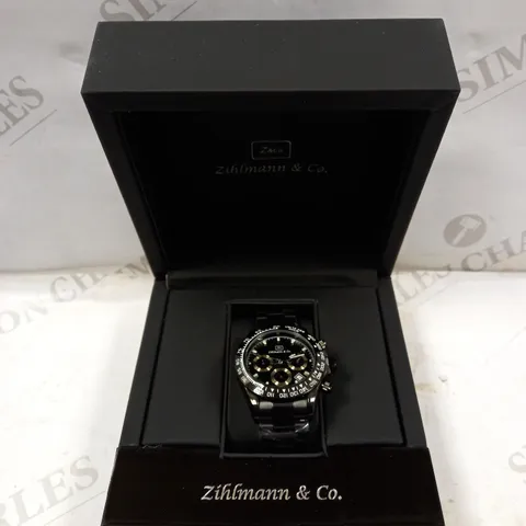 MENS ZIHLMANN & Co Z400 WATCH – MULTI FUNCTION MOVEMENT – BLACK STAINLESS STEEL STRAP – BLACK DIAL – 3ATM WATER RESISTANT