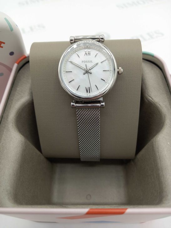 BRAND NEW BOXED FOSSIL WATCH CARLIE SILVER MESH RRP £99