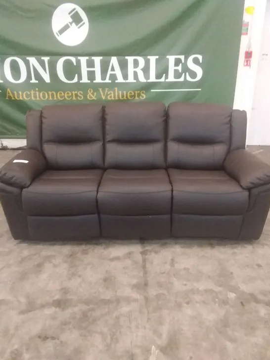 DESIGNER 3 SEATER SOFA MANUAL RECLINING BLACK LEATHER