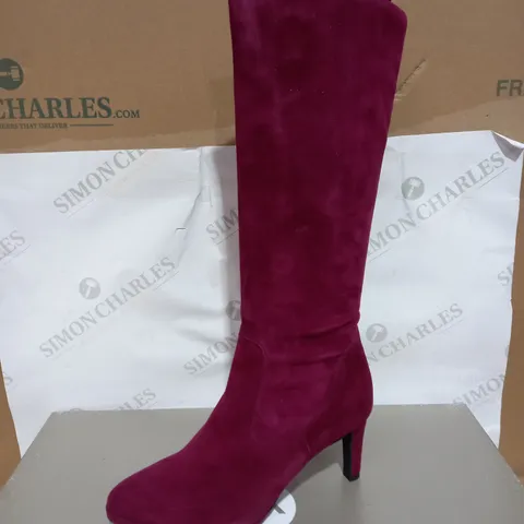 PETER KAISER SUEDE HEELED KNEE HIGH BOOTS, BURGUNDY - SIZE 6