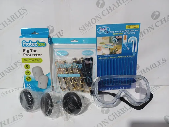 APPROXIMATELY 15 ASSORTED HOUSEHOLD ITEMS TO INCLUDE SANI STICKS, SHOULDER STRAP, BIG TOE PROTECTOR, ETC