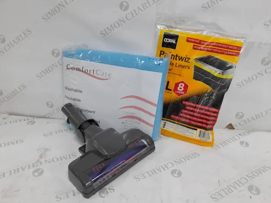 APPROXIMATELY 15 ASSORTED HOUSEHOLD ITEMS TO INCLUDE VACUUM CLEANER HEAD, PAINTWIZ SCUTTLE LINERS, WATERPROOF BED PAD, ETC