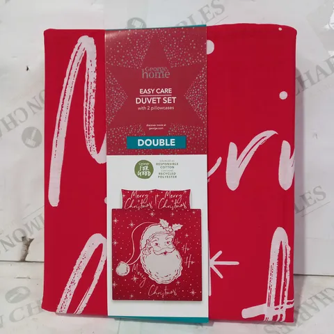 GEORGE HOME EASY CARE FESTIVE DUVET SET IN RED - DOUBLE