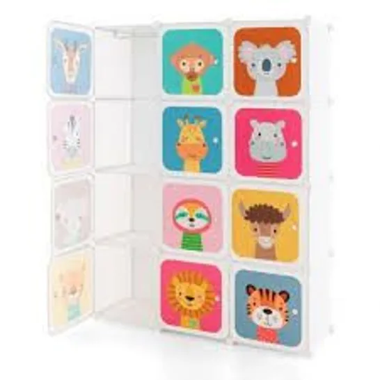 BOXED COSTWAY 12 CUBE KIDS WARDROBE CLOSET WITH HANGING SECTION AND DOORS