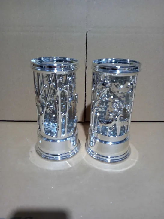 HOME REFLECTIONS SET OF PRELIT SWIRLING GLITTER SCENIC PILLARS - SILVER