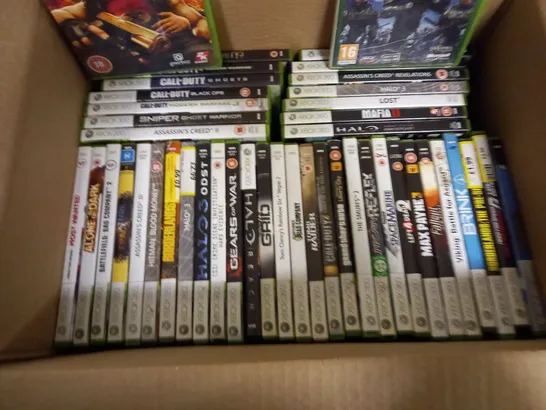 APPROXIMATELY 48 ASSORTED XBOX 360 GAMES TO INCLUDE THE ORANGE BOX, RED DEAD REDEMPTION UNDEAD NIGHTMARE, GRAND THEFT AUTO V, ETC