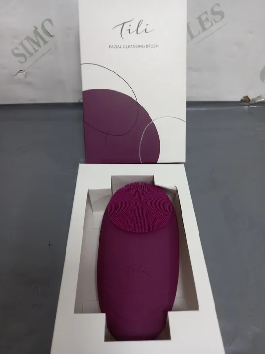 BOXED TILI RECHARGEABLE VARIABLE SPEED SILICONE FACIAL CLEANSING BRUSH - PLUM