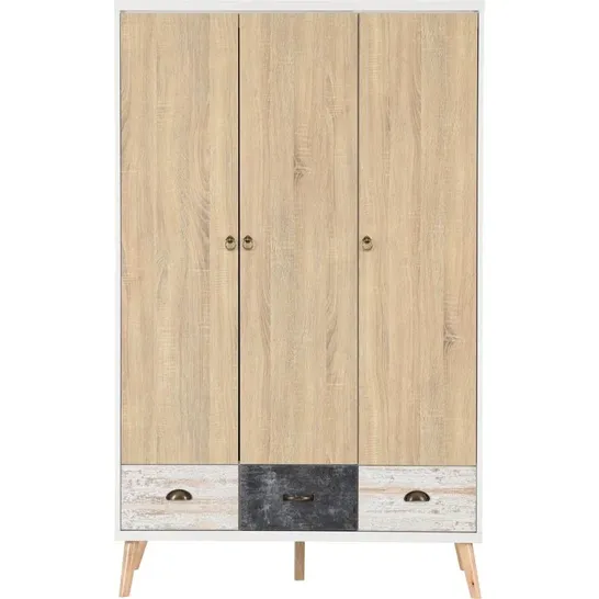 BOXED ARKINS 3 DOOR WARDROBE - WHITE DISTRESSED EFFECT (3 BOXES)