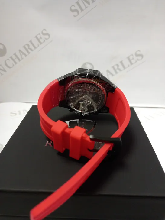 RUCKSTUHL OCTAGONAL CHRONOGRAPH STUD RED RUBBER STRAP WRISTWATCH