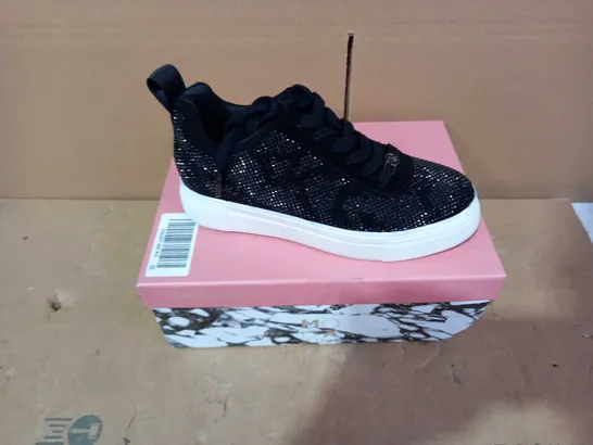 BOXED PAIR OF MODA IN PELLE BLACK SPARKLE TRAINERS - SIZE 38