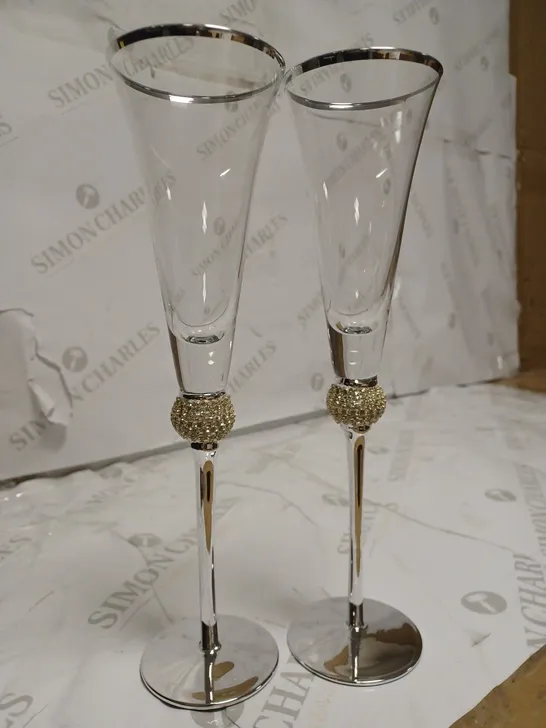 SILVER RIMMED CHAMPAGNE GLASSES