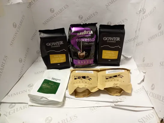 LOT OF ASSORTED FOOD AND DRINK TO INCLUDE LAVAZZA COFFEE BEANS, GOWER COFFEE AND WORKSHOP COFFEE