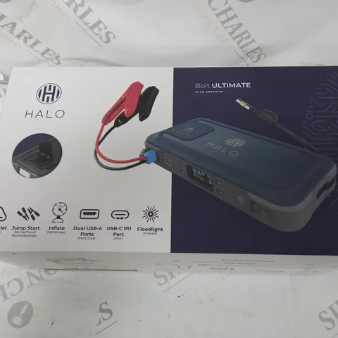 BOXED HALO BOLT ULTIMATE POWER BANK W/JUMP STARTER AIR COMPRESSOR & AC OUTLET