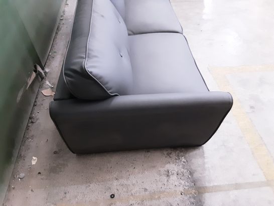 DESIGNER GREY LEATHER WIDE 2-SEATER SOFA 