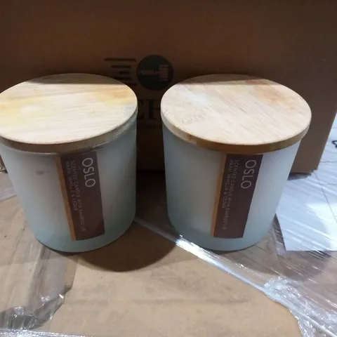 6 OSLO SCENTED CANDLES WITH BAMBOO LID WARM VANILLA AND CEDAR 350G