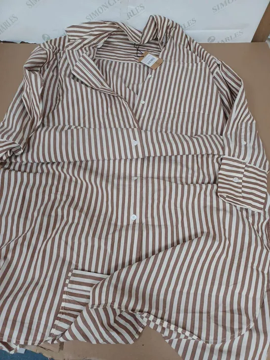 HUSH SAHRA MAXI STRIPE SHIRT DRESS IN BROWN/WHITE STRIPE - SIZE 14